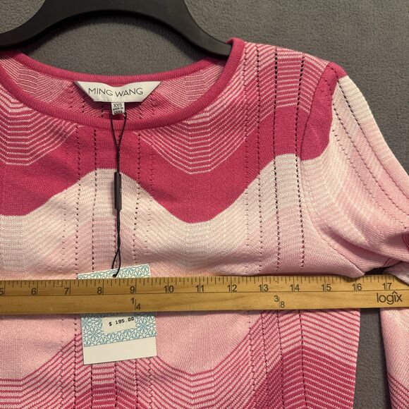 NWT Ming Wang Chevron Stripe Lightweight Knit Sweater Top Size XXS Pink Preppy - Picture 9 of 9
